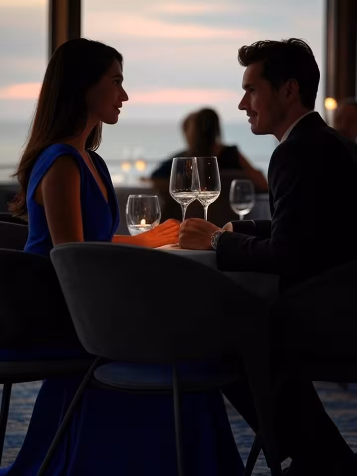 Elegant koppel dineert in een chic restaurant in Biarritz